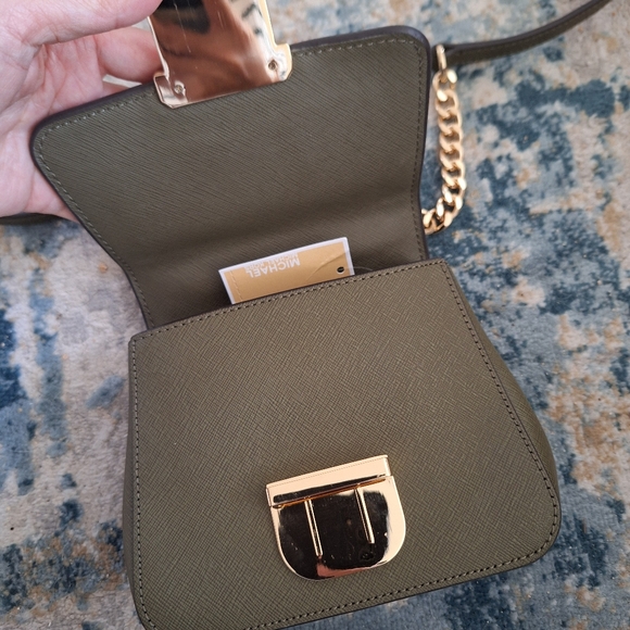 New Michael Kors Bridgette Mini TH Leather Convertible Crossbody Olive - Picture 6 of 7